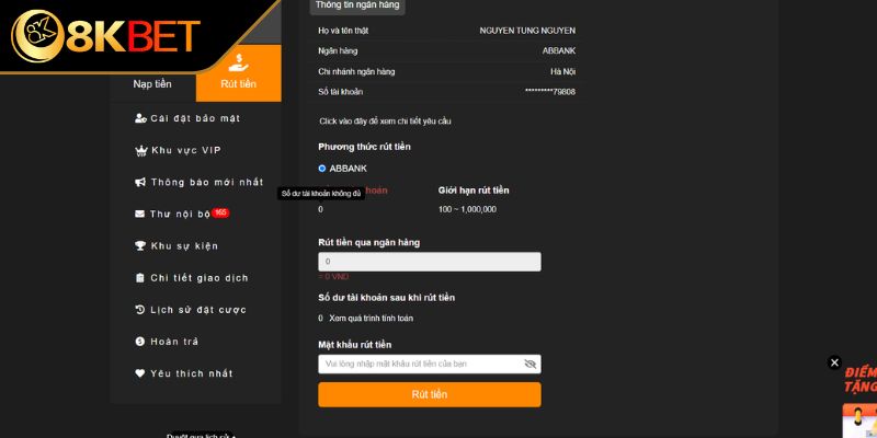 Xác nhận giao dịch rút tiền 8KBET